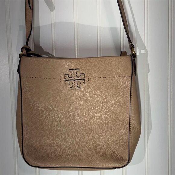 Tory Burch McGraw Crossbody Bag Devon Sand Pebbled Leather w/ Dust Bag Designer - Picture 4 of 12